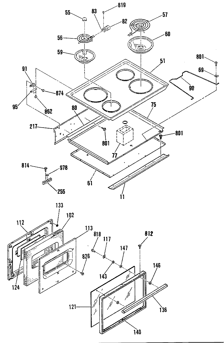 Section Diagram and Parts List for RF615GP1  Hotpoint Range