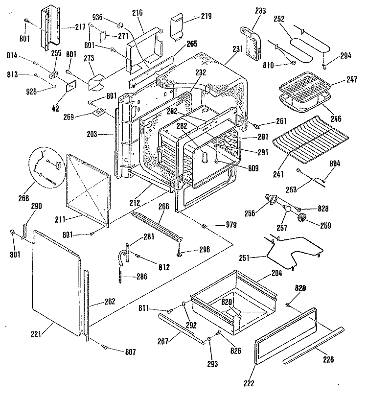 Section Diagram and Parts List for RS734GP1  Hotpoint Range