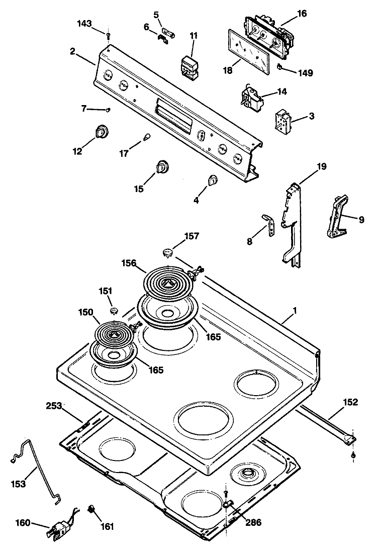 Section Diagram and Parts List for RB536*R1  Hotpoint Range