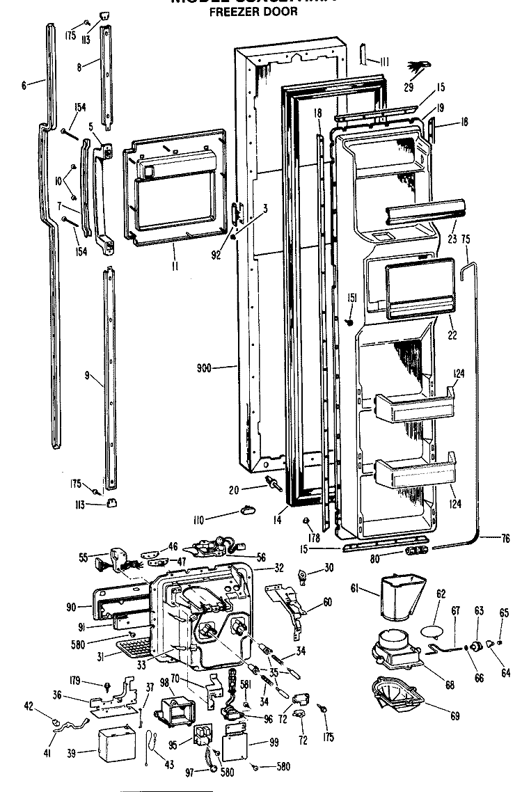 FREEZER DOOR Diagram and Parts List for CSXC27HMA  General Electric Refrigerator