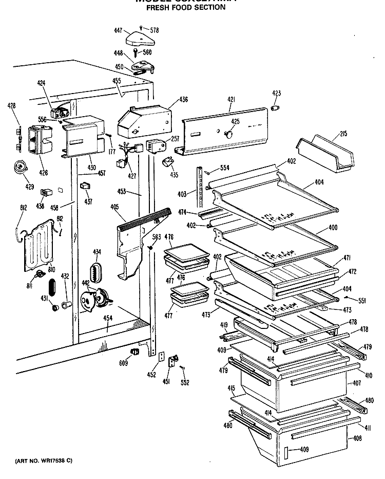 FRESH FOOD SECTION Diagram and Parts List for CSXC27HMA  General Electric Refrigerator