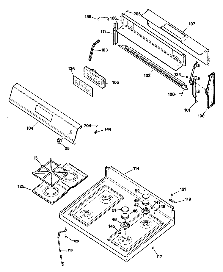 Section Diagram and Parts List for RGB747GER1  Hotpoint Range