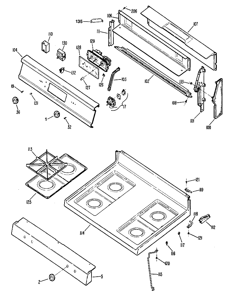Section Diagram and Parts List for RGB744GER1  Hotpoint Range