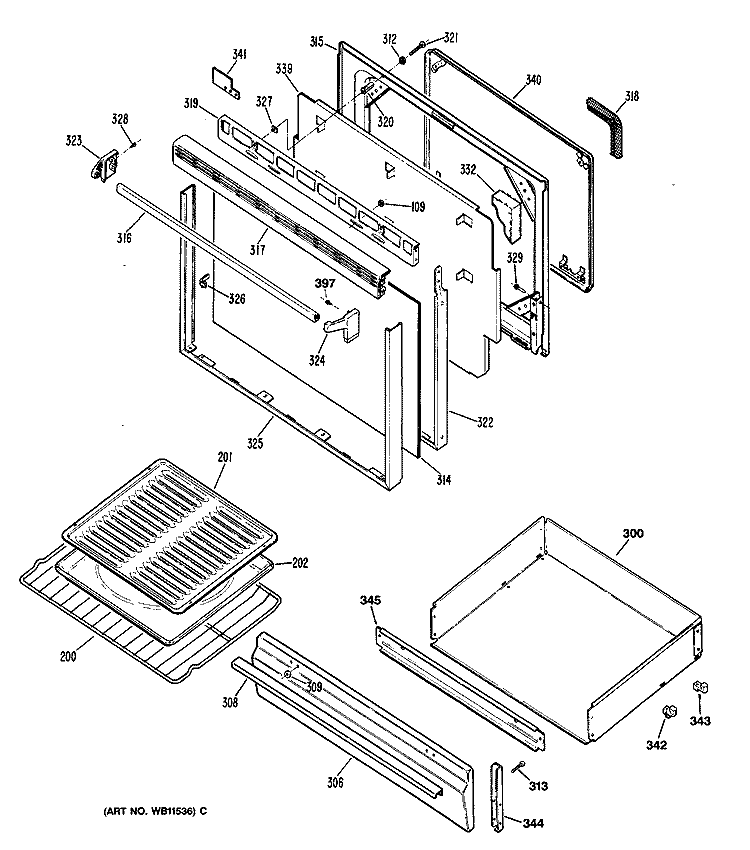 Section Diagram and Parts List for RGB744GER1  Hotpoint Range