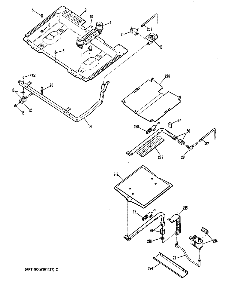 Section Diagram and Parts List for RGB744GER1  Hotpoint Range