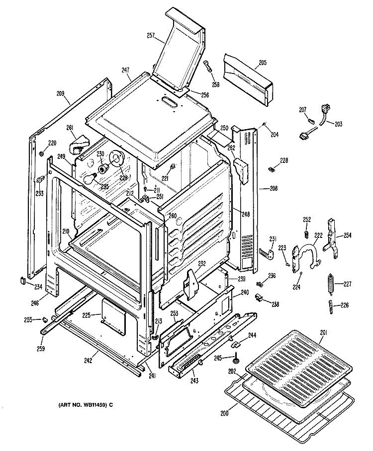 Section Diagram and Parts List for RGB528GER1  Hotpoint Range