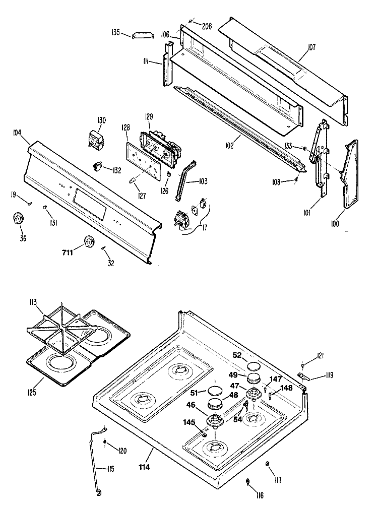Section Diagram and Parts List for RGB745GER1  Hotpoint Range