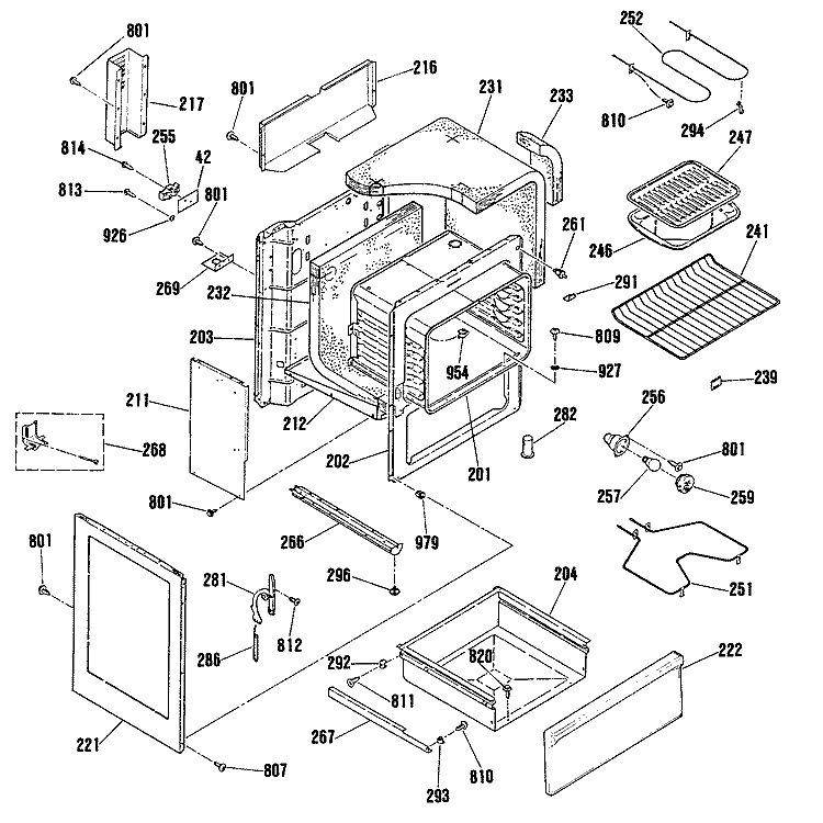 Section Diagram and Parts List for RB754N5WH  Hotpoint Range