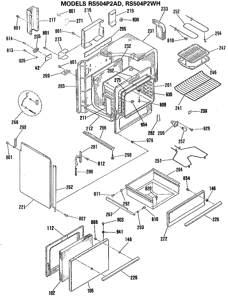 Section Diagram and Parts List for RS504P2WH  Hotpoint Range