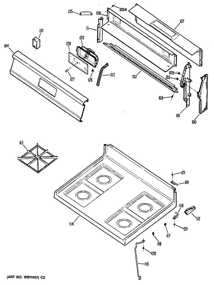 Section Diagram and Parts List for RGB528GER2  Hotpoint Range