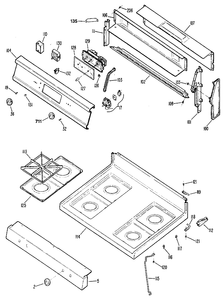 Section Diagram and Parts List for RGB744GER2  Hotpoint Range