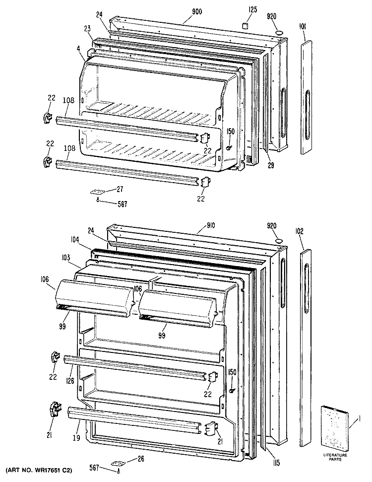 Section Diagram and Parts List for CTHY14CRJRWH  Hotpoint Refrigerator