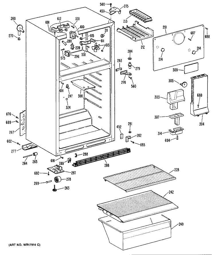 Section Diagram and Parts List for CTHY14CRJRWH  Hotpoint Refrigerator