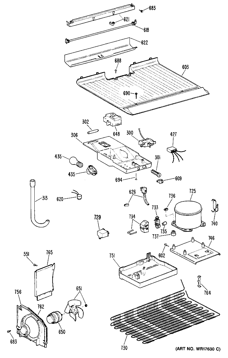 Section Diagram and Parts List for CTHY14CRJRWH  Hotpoint Refrigerator