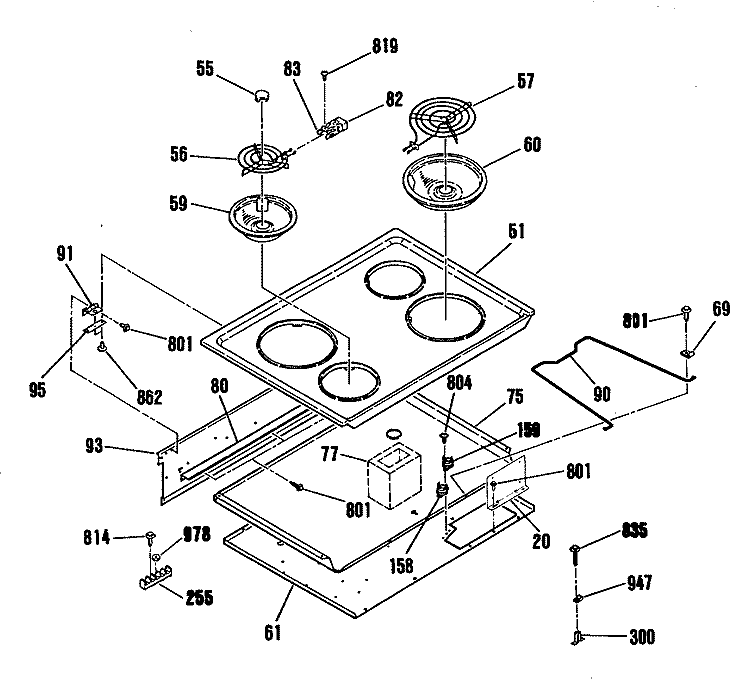 Section Diagram and Parts List for RF724GP3WH  Hotpoint Range