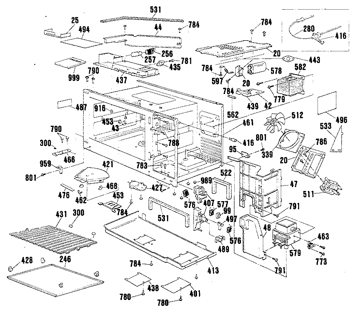 Section Diagram and Parts List for RK964GP3BG  Hotpoint Microwave Oven Combo