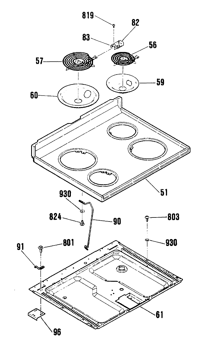 Section Diagram and Parts List for RB755GN6WH  Hotpoint Range