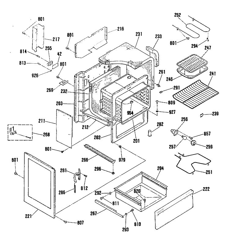 Section Diagram and Parts List for RB755GN6WH  Hotpoint Range