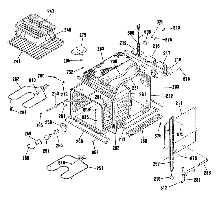 Section Diagram and Parts List for RK736GP4BG  Hotpoint Wall Oven