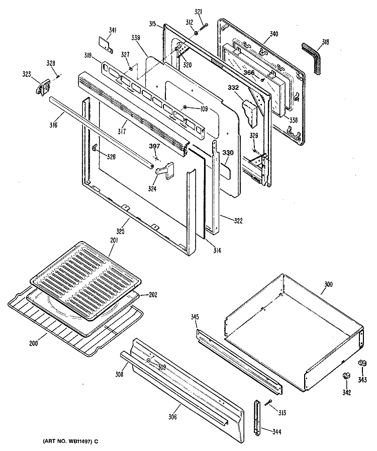 Section Diagram and Parts List for RGB747GER3  Hotpoint Range
