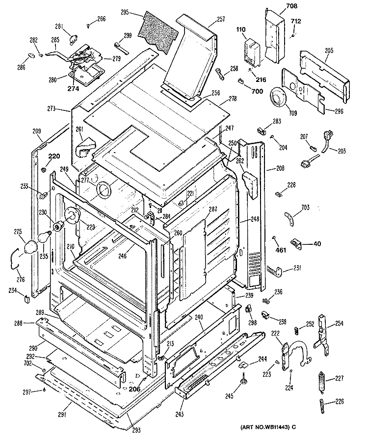Section Diagram and Parts List for RGB745GER3  Hotpoint Range