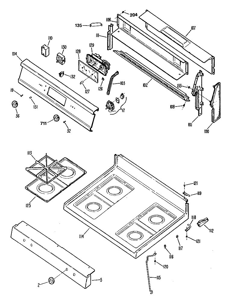 Section Diagram and Parts List for RGB744GER3  Hotpoint Range