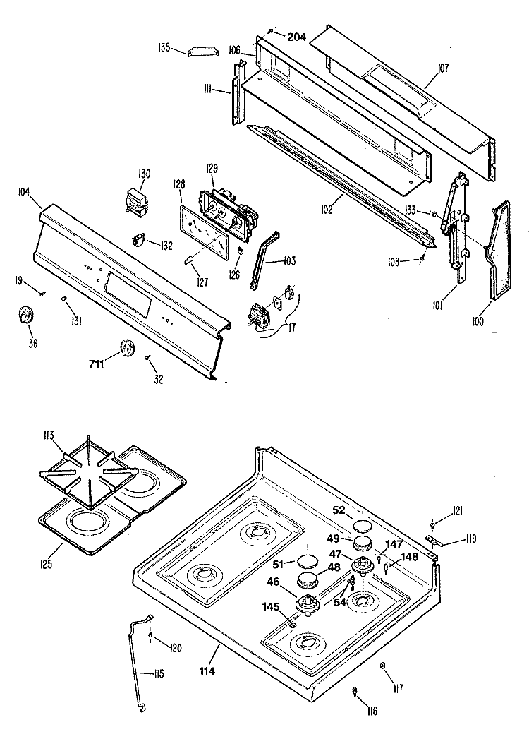 Section Diagram and Parts List for RGB745GES1  Hotpoint Range