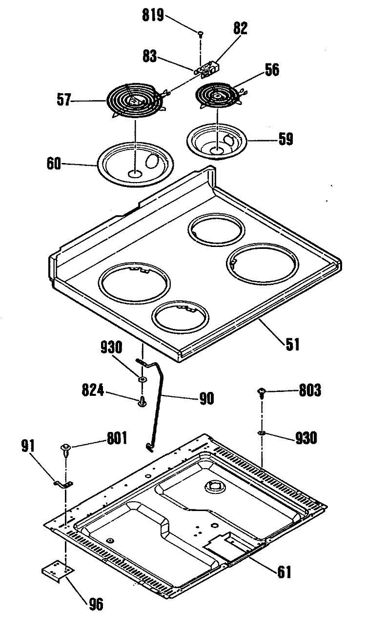 Section Diagram and Parts List for RB756GS1WW  Hotpoint Range