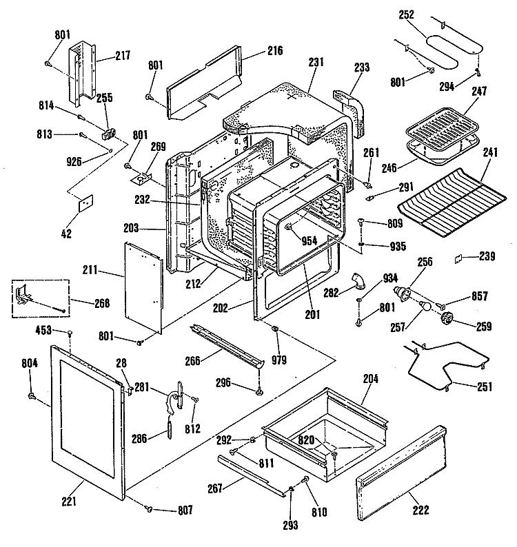 Section Diagram and Parts List for RB787GS1BB  Hotpoint Range