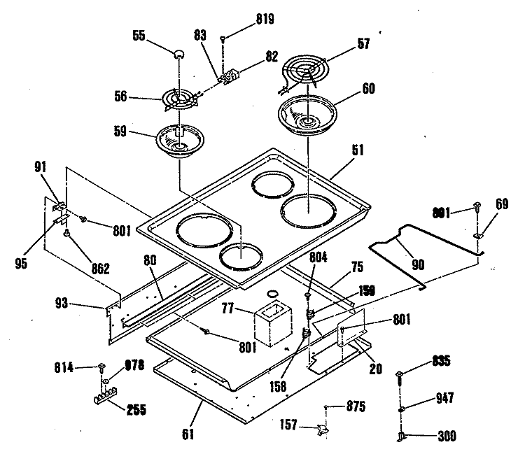 Section Diagram and Parts List for RF724GP5WH  Hotpoint Range