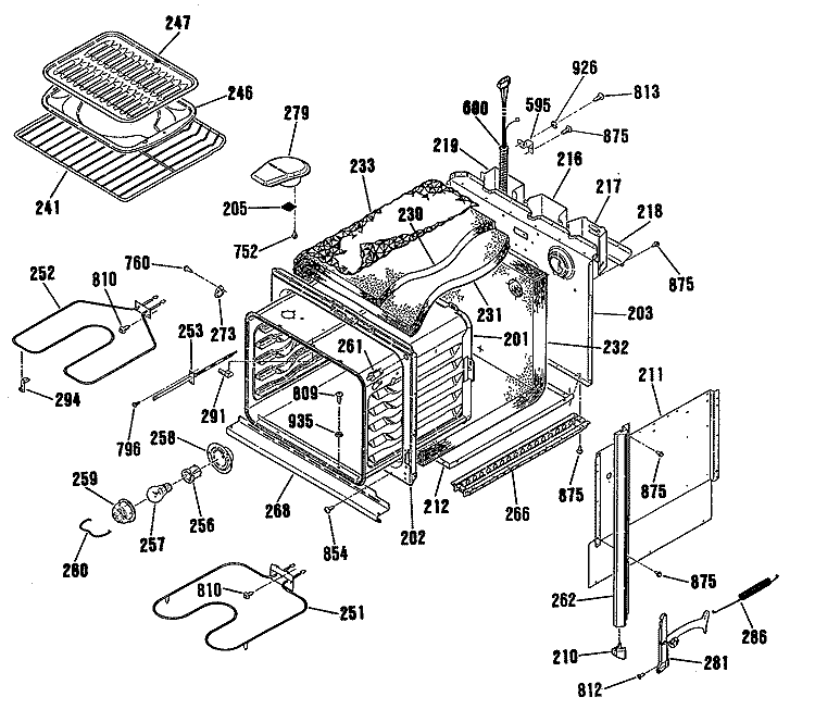 Section Diagram and Parts List for RK736GP5BG  Hotpoint Wall Oven