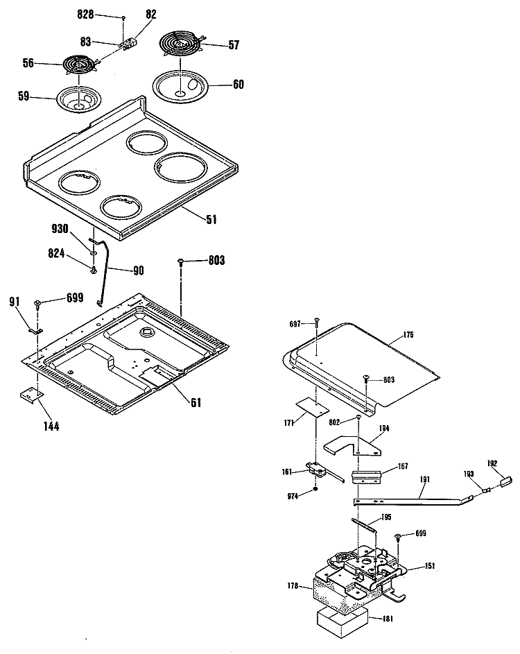Section Diagram and Parts List for RB754N6WH  Hotpoint Range