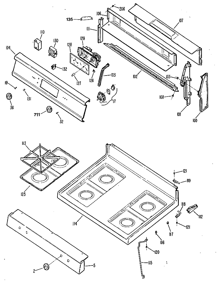 Section Diagram and Parts List for RGB746GES1  Hotpoint Range