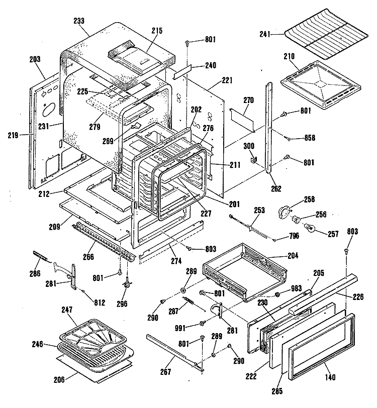 Section Diagram and Parts List for RGJ534GEP2BG  Hotpoint Wall Oven