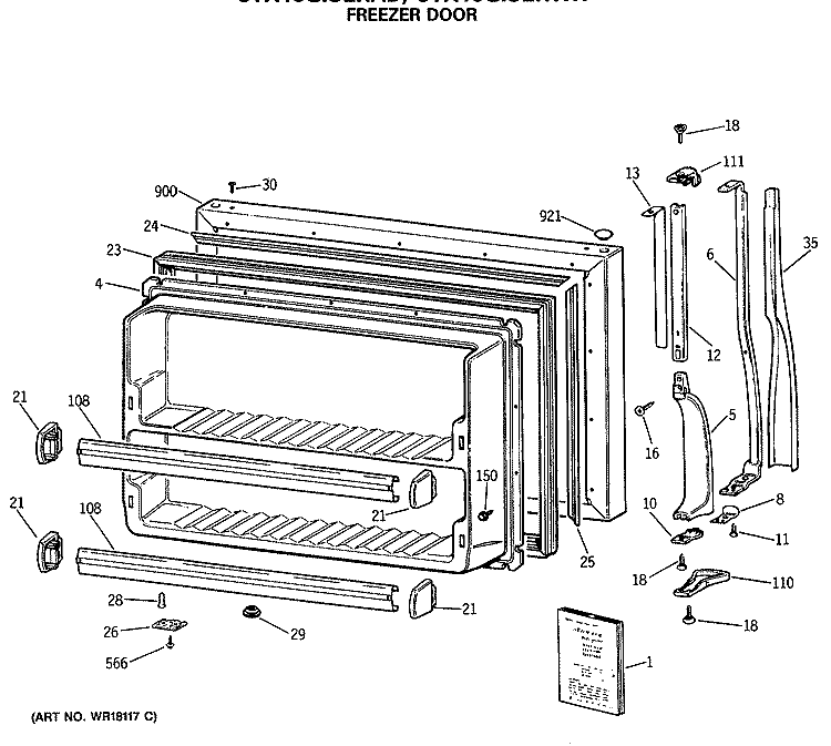 FREEZER DOOR Diagram and Parts List for CTX18GASERAD  Hotpoint Refrigerator