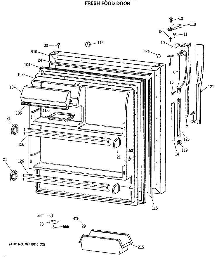 FRESH FOOD DOOR Diagram and Parts List for CTX18GASERAD  Hotpoint Refrigerator