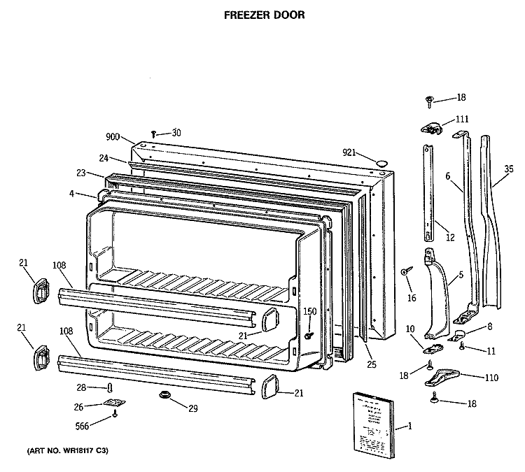FREEZER DOOR Diagram and Parts List for CTX18BASARWH  Hotpoint Refrigerator