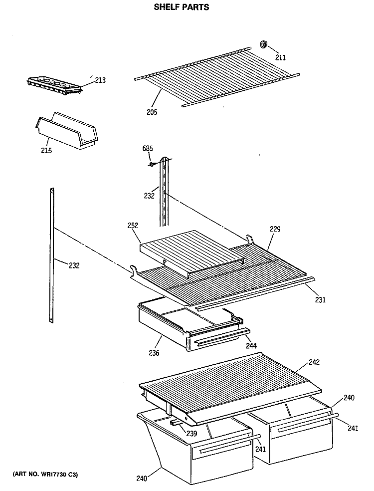 SHELF PARTS Diagram and Parts List for CTX18BASARWH  Hotpoint Refrigerator