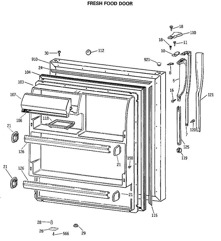 FRESH FOOD DOOR Diagram and Parts List for CTX18CASALWH  Hotpoint Refrigerator