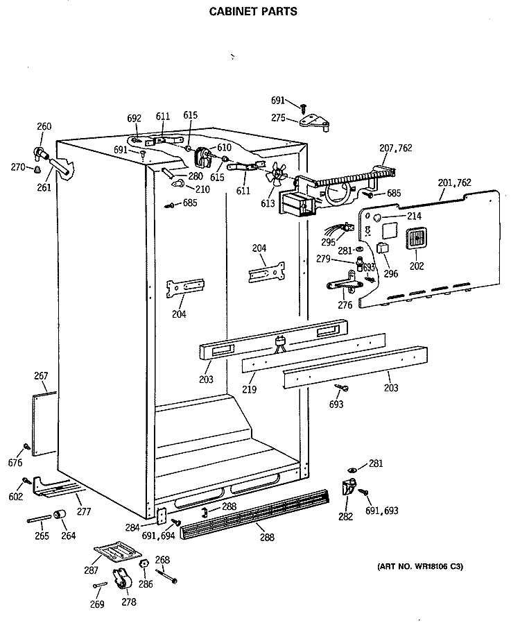 CABINET PARTS Diagram and Parts List for CTX18CASALWH  Hotpoint Refrigerator