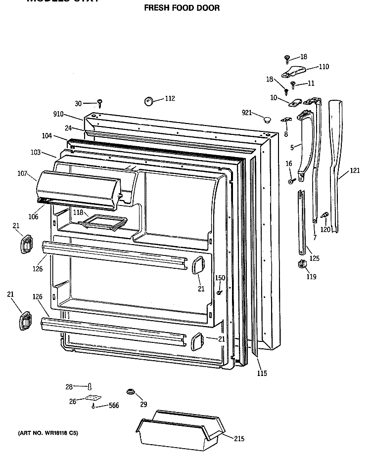 FRESH FOOD DOOR Diagram and Parts List for CTX18GASARWH  Hotpoint Refrigerator