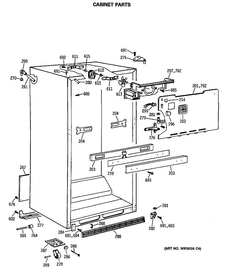 CABINET PARTS Diagram and Parts List for CTX18GASARWH  Hotpoint Refrigerator