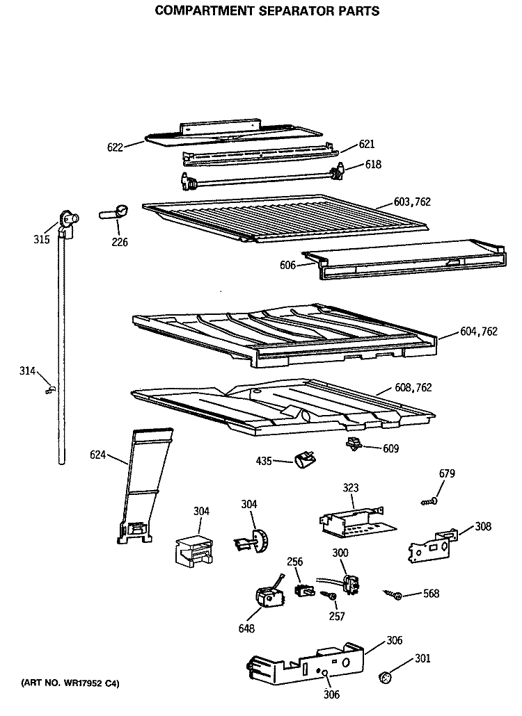 COMPARTMENT SEPARATOR PARTS Diagram and Parts List for CTX18GASARWH  Hotpoint Refrigerator