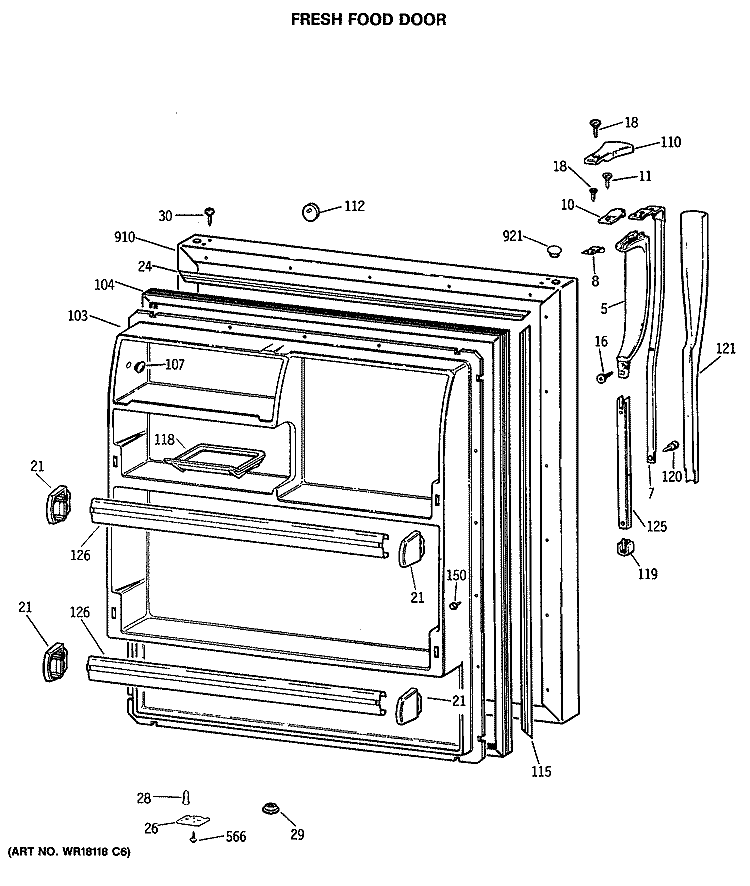 FRESH FOOD DOOR Diagram and Parts List for CTX18LASALAD  Hotpoint Refrigerator