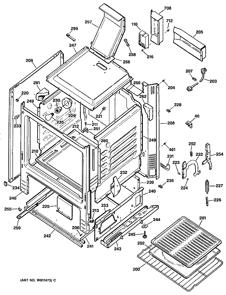 Section Diagram and Parts List for RGB527ET1  Hotpoint Range