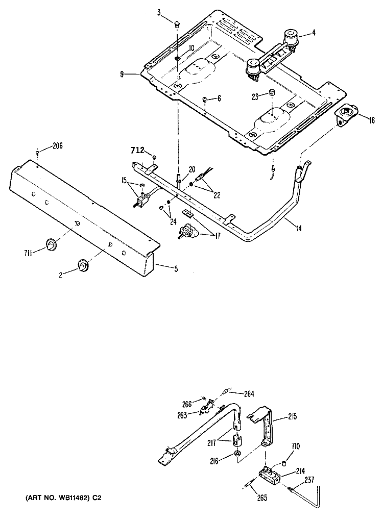 Section Diagram and Parts List for RGB508PT1AD  Hotpoint Range