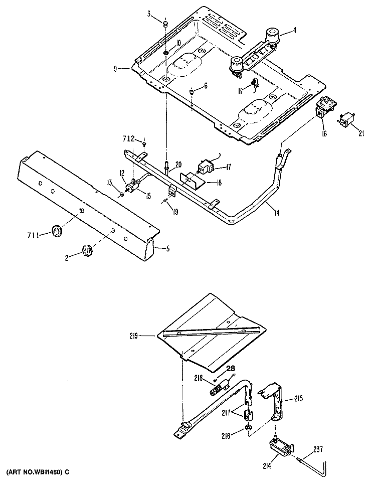 Section Diagram and Parts List for RGB524ET1WH  Hotpoint Range