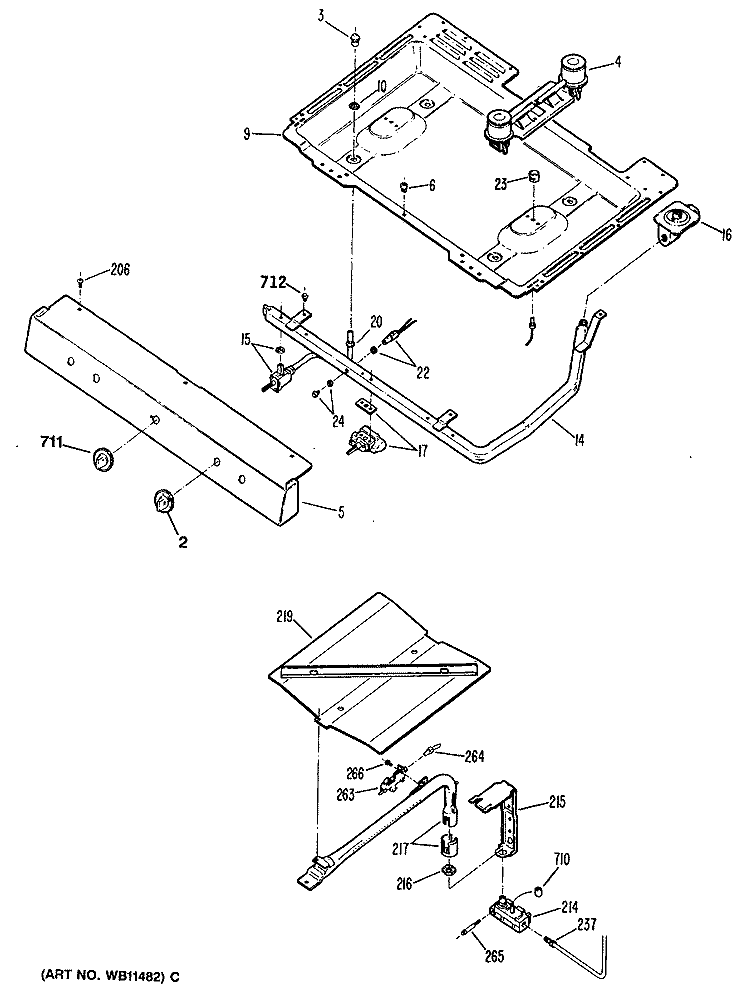 Section Diagram and Parts List for RGB524PT1WH  Hotpoint Range