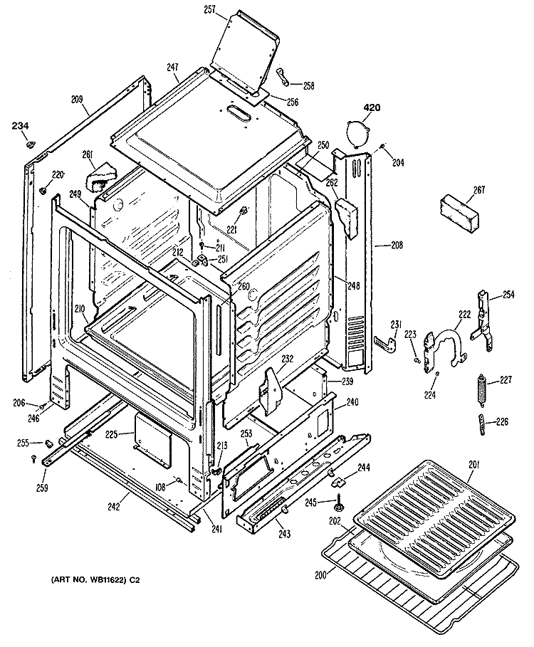 Section Diagram and Parts List for RGB524PT1WH  Hotpoint Range