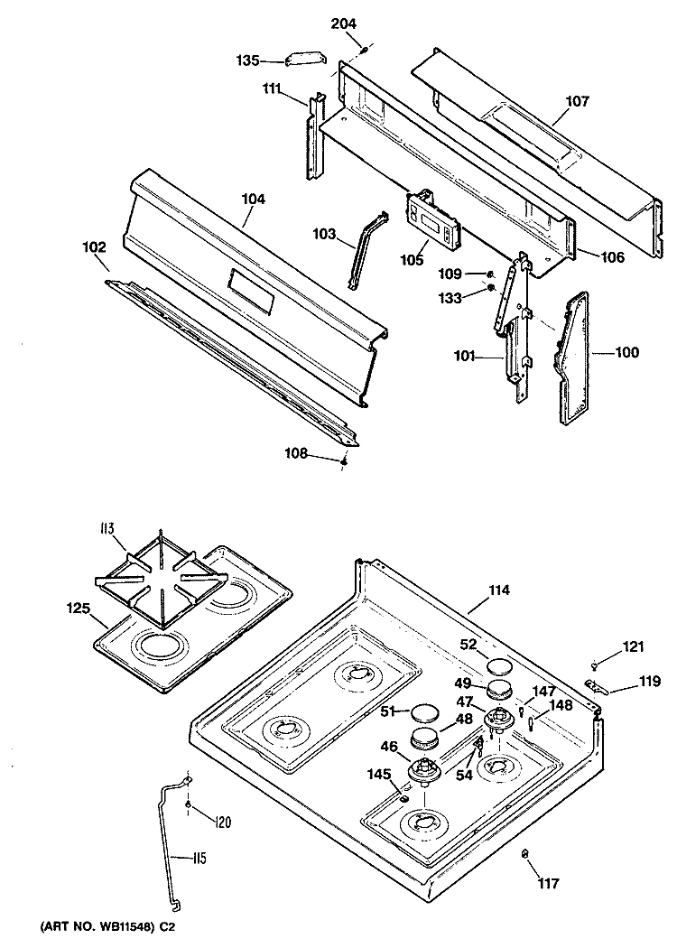 Section Diagram and Parts List for RGB527EV1WH  Hotpoint Range